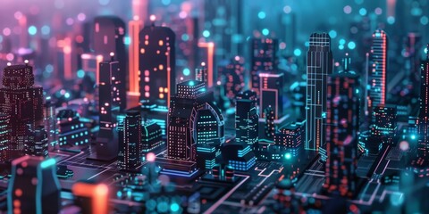 Obraz premium Futuristic Circuit Board City Skyline Technology Background Image