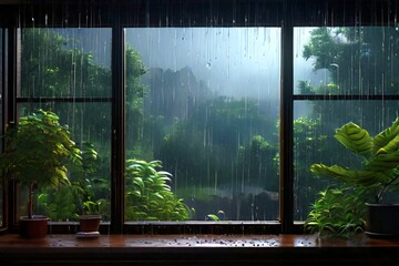 Naklejka premium rainy scenery,