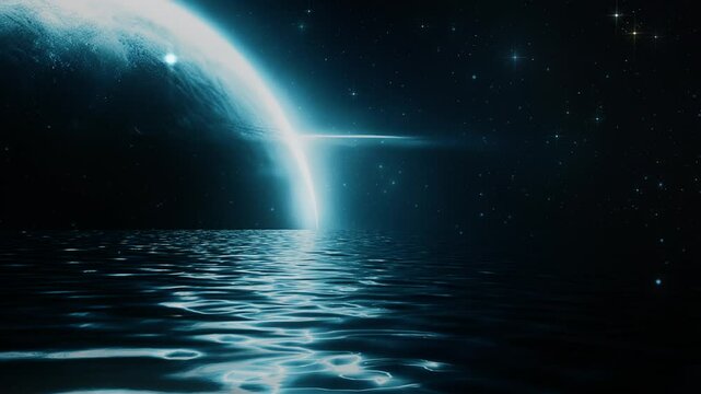 Fantasy Blue Sea Ocean Seascape in Outer Space - Loop Abstract Background Animation