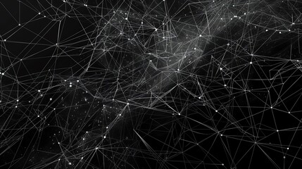 Abstract digital network connections on black background. Concept of technology, internet, data, communication, and cyberspace.