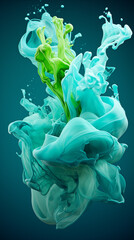 Blue Fluid Paint Drained on Green Background, Abstract Image, Texture, Pattern Background, Wallpaper, Background, Cover and Screen of Mobile, Smartphone, Computer, Laptop, Format 9:16 and 16:9