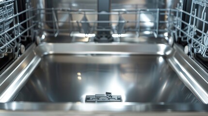 Clean empty stainless-steel dishwasher interior view.