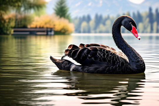 Schwarzer Schwan im Wasser mit Chart als Hintergrund B&ouml;rsencrash