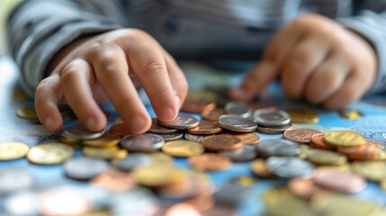 Fototapeta premium Child's Hand Playing with Coins