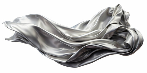 silver grey silk satin cloth floating or flying on white background ai generated