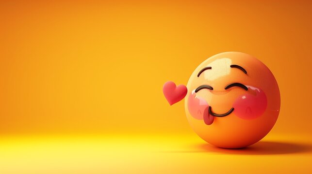 An adorable emoji cartoon character with a playful wink, blowing a kiss goodbye on a vibrant yellow solid isolated background - Powered by Adobe