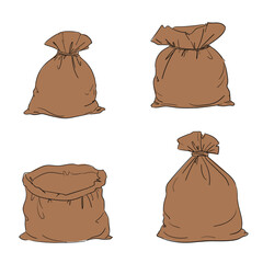 Hand Drawn Canvas sack isolated white background vector Illustration