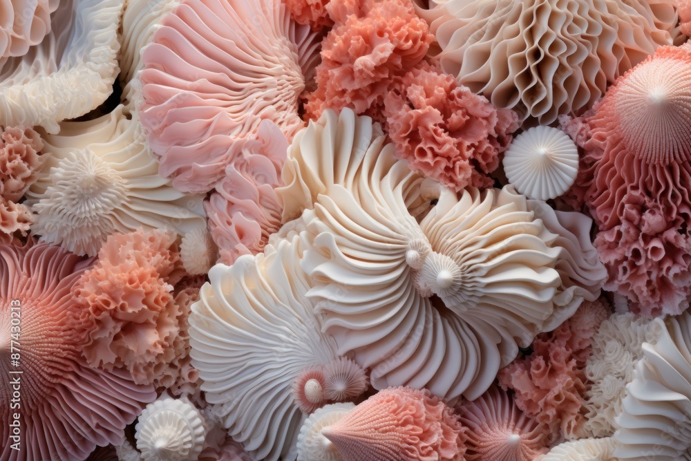 Aufkleber captivating top view of delicate corals and sea shells in a palette of soft pinks