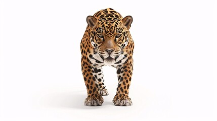 Naklejka premium Isolated jaguar with distinctive rosette markings on a white background.