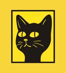 Yellow Minimalist Cat Silhouette Icon with Black Outline for Modern Design, Posters, and Stickers