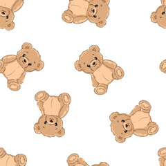 Cute Teddy Bear pattern seamless, vector illustration Hand Drawn Cute print design