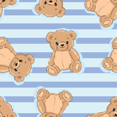 Cute Teddy Bear pattern seamless, vector illustration Hand Drawn Cute print design
