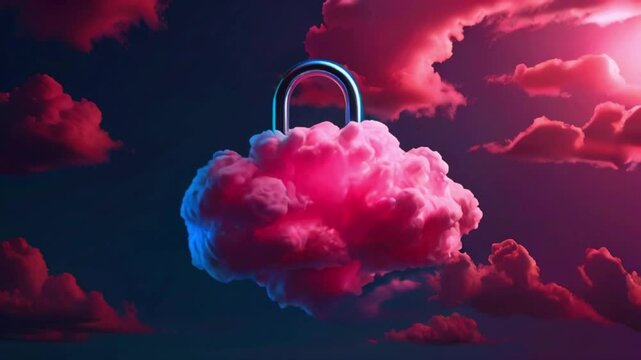 A pink cloud shaped like a lock against a dark blue background.