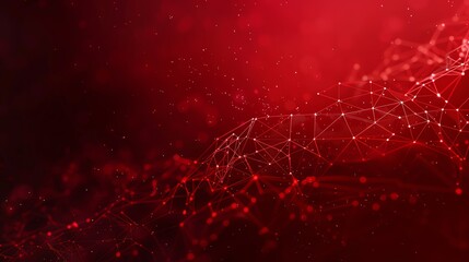 Abstract red background with connecting dots and lines. Network, technology, science, and communication concept.