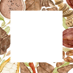 The frame is created from cocoa fruits, leaves and flowers.