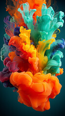 Multicolored Fluid Paint Dripped on Green Background, Abstract Image, Texture, Pattern Background, Wallpaper, Background, Cover and Screen of Mobile, Smartphone, Computer, Laptop, Format 9:16 and 16:9