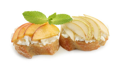 Delicious ricotta bruschettas with pears, apricots and mint isol