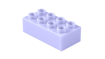 Periwinkle Plastic Block Isolated on a White Background. Children Toy Brick, Perspective View. Close Up View of a Game Block for Constructors. 3D Rendering. 8K Ultra HD, 7680x4320, 300 dpi