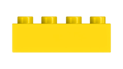 Gold Block Isolated on a White Background. Close Up View of a Plastic Children Game Brick for Constructors, Front View. High Quality 3D Rendering with a Work Path. 8K Ultra HD, 7680x4320, 300 dpi