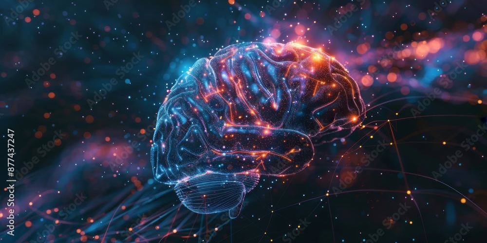 Poster Glowing Neural Paths Within Human Brain Conceptual Data Visualization Image