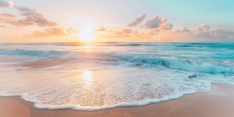 Tranquil Sunrise Beach SceneGentle Waves and Pastel Colors