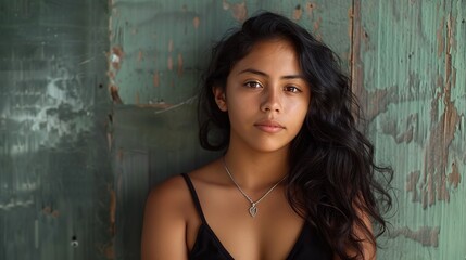 Fototapeta premium Direct_flash_portrait_of_young_latina_women_generative_ai