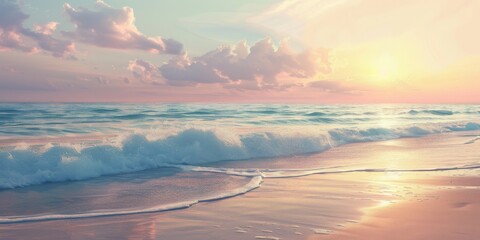 Tranquil Sunrise Beach SceneGentle Waves and Pastel Colors