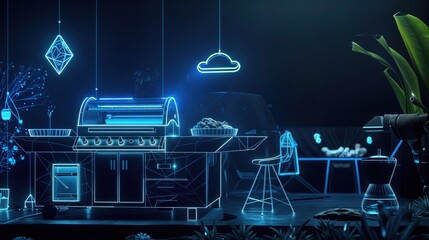 Smart Grill Setup With Neon Lights