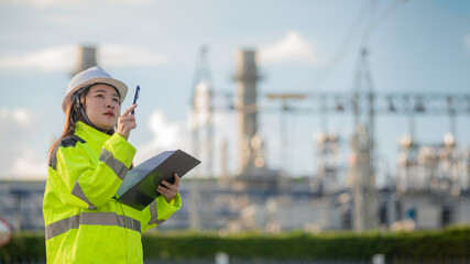 Asian man petrochemical engineer working at oil and gas refinery plant industry factory,The people worker man engineer work control at power plant energy industry manufacturing