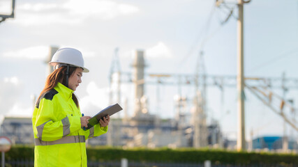 Asian man petrochemical engineer working at oil and gas refinery plant industry factory,The people...