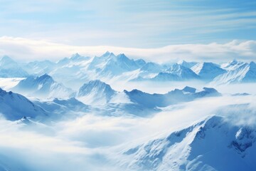 Obraz premium Tranquil and serene winter wonderland mountain landscape covered in snow with majestic peaks and untouched natural beauty