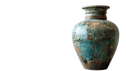 Antique large ceramic vase cut out on white background vintage style with empty space to copy