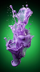 Purple Fluid Paint Drained on Green Background, Abstract Image, Texture, Pattern Background, Wallpaper, Background, Cover and Screen of Mobile, Smartphone, Computer, Laptop, Format 9:16 and 16:9