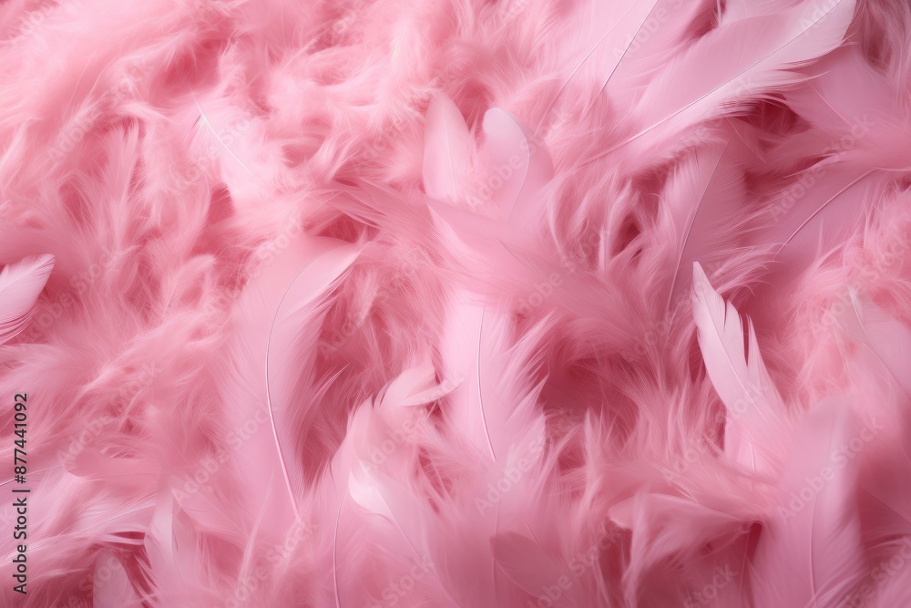 Poster close-up of delicate pink feathers, creating a soft and fluffy texture backdrop