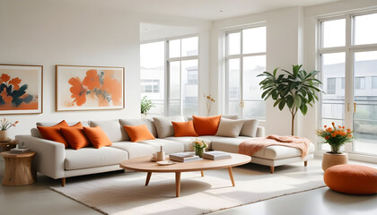 3D Render Living room Modern Interior with house lighting background 