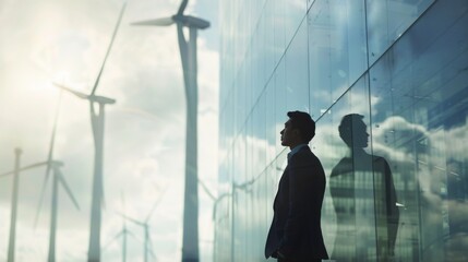 Fototapeta premium Businessman reviewing financial data related to renewable energy investments
