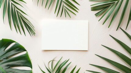 Fototapeta premium Empty white card with palm leaves