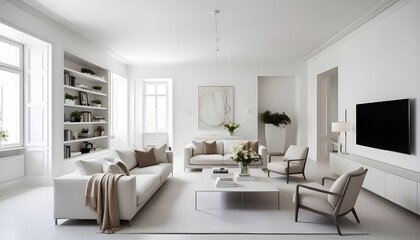 Fototapeta premium A living room in an edwardian house with a square bay window and chimney breast that has been converted into a bedroom