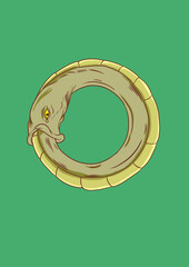 A graphic representation of the ouroboros. A snake that is feed by itself in a representation of an eternal cycle. Vector Illustration.