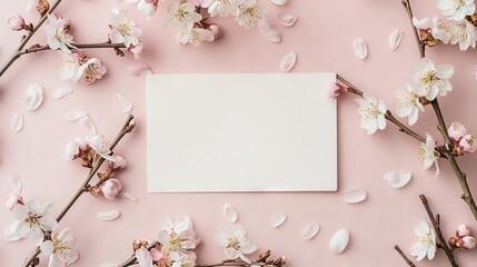 Empty white card with cherry blossoms