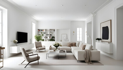 Fototapeta premium A living room in an edwardian house with a square bay window and chimney breast that has been converted into a bedroom