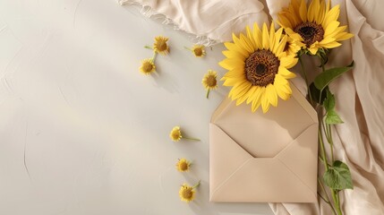 Wedding invitation card envelope with sunflowers