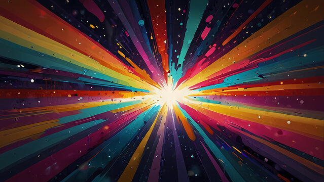 abstract illustration background that captures the moment of an explosion with vibrant, swirling colors and dynamic shapes that convey energy and movement