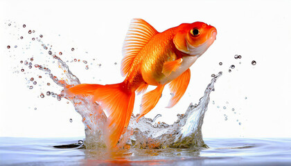 Goldfish jumping out of round fishbowl into freedom