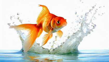 Goldfish jumping out of round fishbowl into freedom