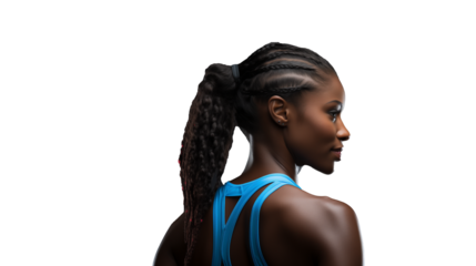 portrait of a woman black woman wearing gym outfit back pose transparent PNG Background 