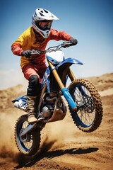 A motocross rider soaring through colorful dust clouds