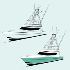 Fishing Boat Vector Line Art Illustration One Color 