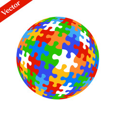 Colorful spherical puzzle stock vector isolated on white background.	
