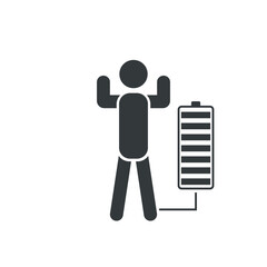 Energy person icon, energized and enthusiastic, full battery energy power - icon vector